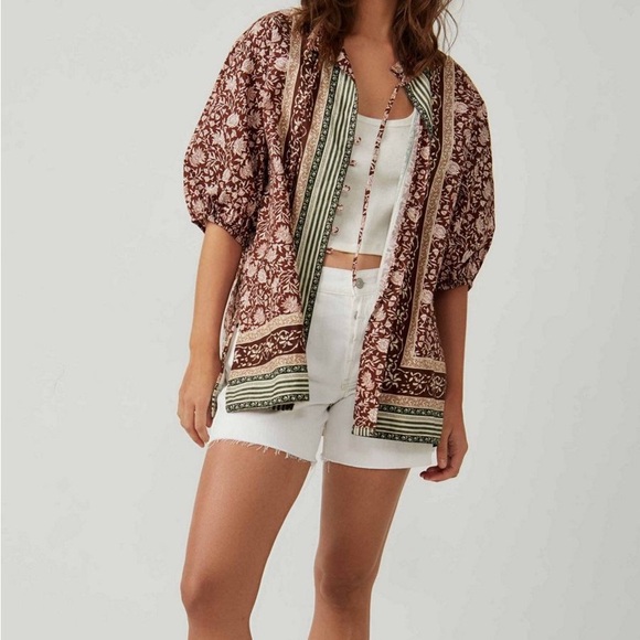 🌺👚Free People Border Batik Buttondown Top Blouse – S 8 10 2025 Trendy - Picture 5 of 14